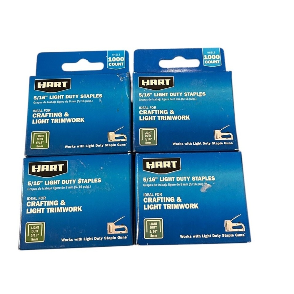 Hart 5/16" Light Duty 4-Staples 1000ct Each (4000 staples)